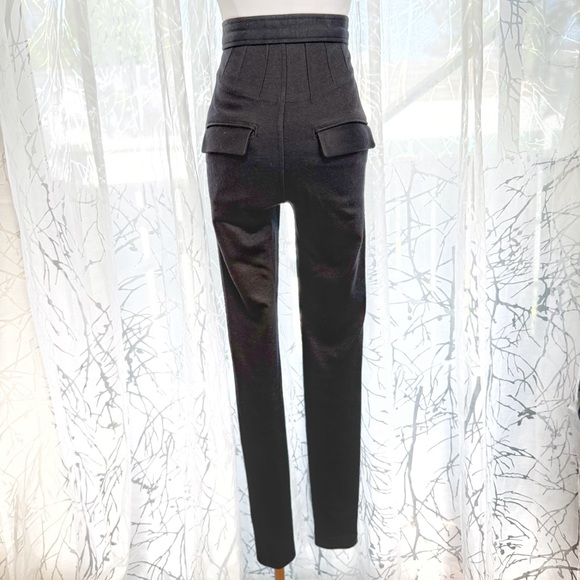 ISABEL MARANT GRAY BLACK WOOL STRETCHY KNIT HIGH WAISTED LEGGING PANTS - Picture 2 of 9